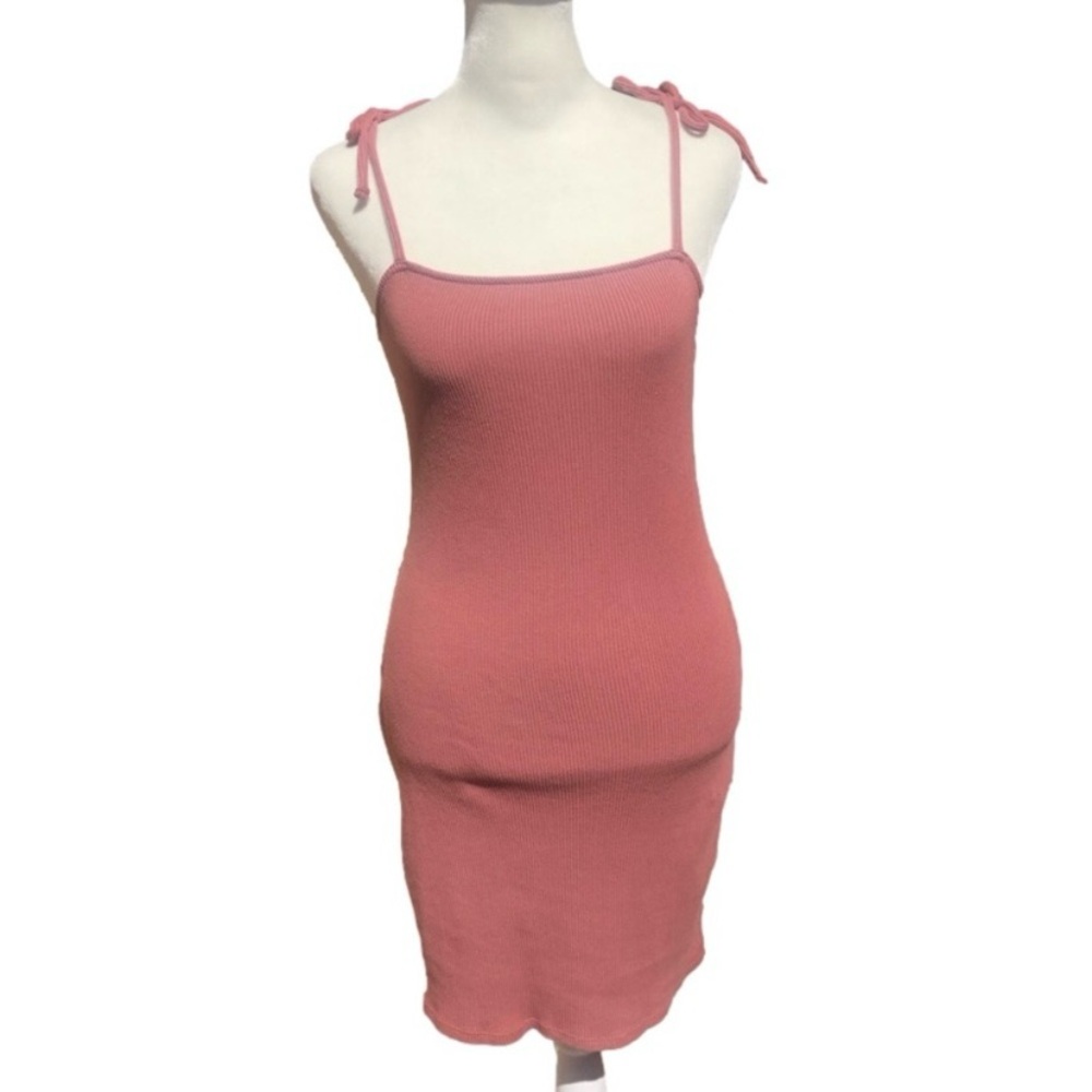 Wild Fable Pink Mauve Ribbed Spaghetti Strap Shoulder Tie Casual Mini Dress